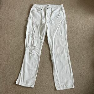 Good American Good Boy Distressed Jeans White High Rise Cotton Womens Size 12/31